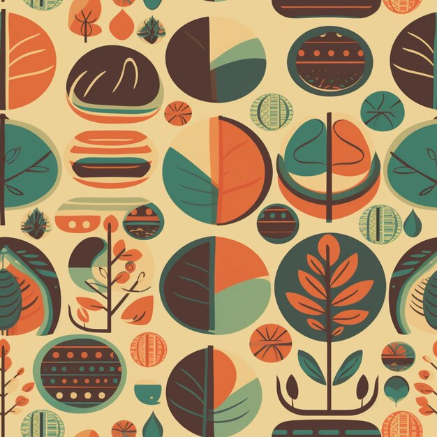 A seamless pattern with leaves and flowers.