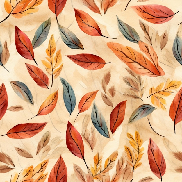 A seamless pattern with leaves and flowers.