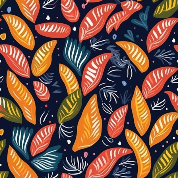 A seamless pattern with leaves and flowers.