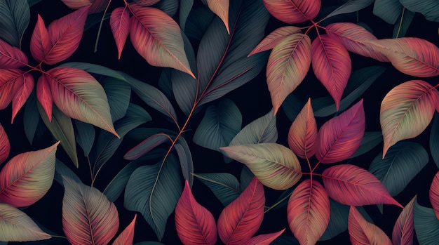 A seamless pattern with leaves and plants.