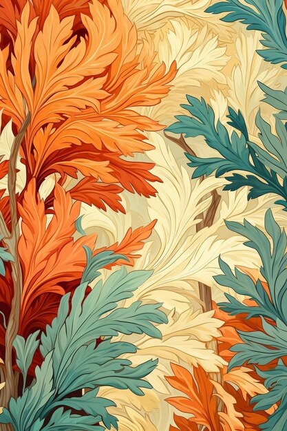 seamless pattern with leaves in the style of erin hanson ambient occlusion florence harrison