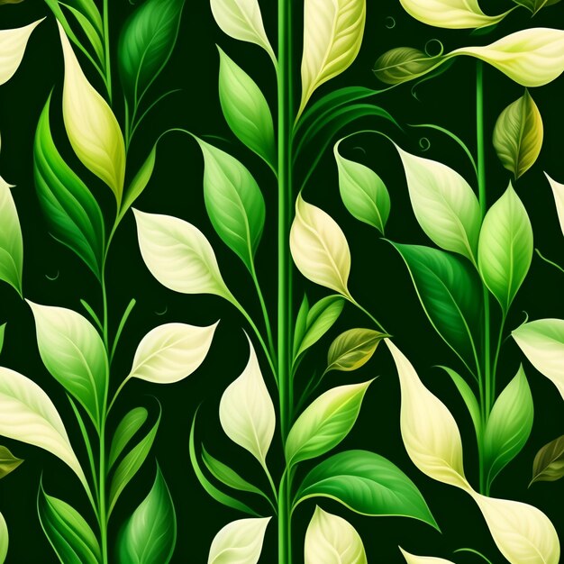 A seamless pattern with leaves and the words green on the bottom right