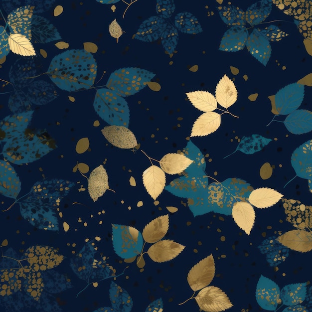 Photo a seamless pattern with leaves and the words leaves on a dark blue background.