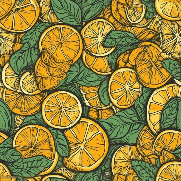 Seamless pattern with a lemon and leaves.