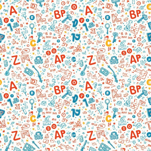 Photo seamless pattern with letters and number