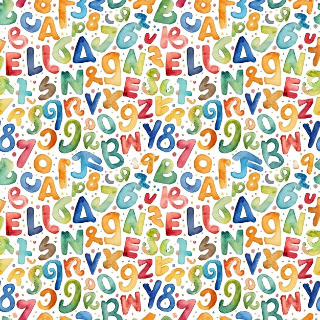 Photo seamless pattern with letters and number