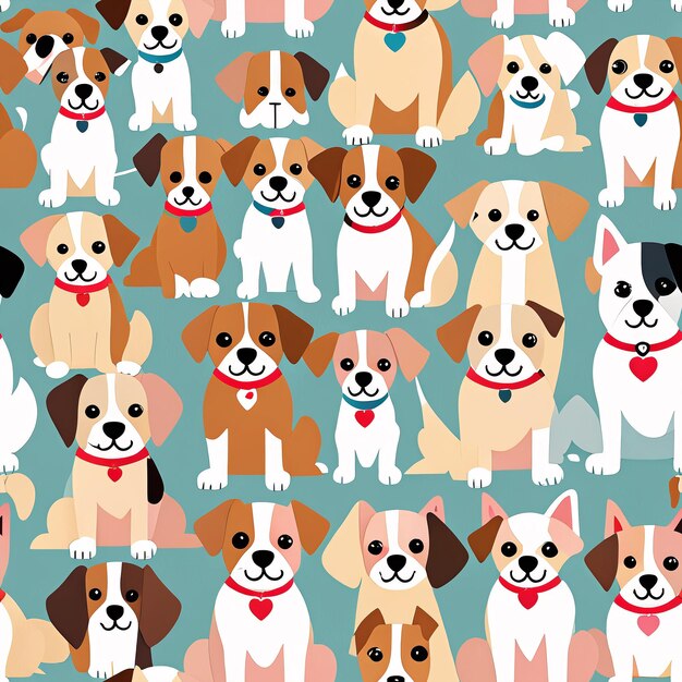 seamless pattern with a lot of cute dogs vector