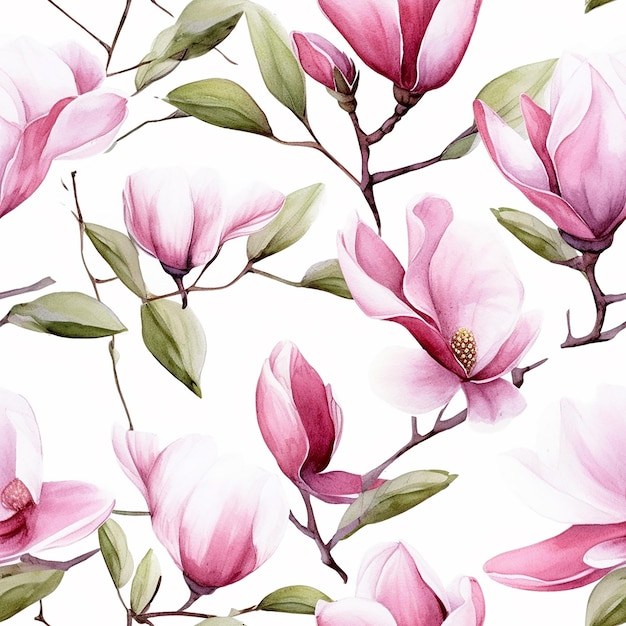 A seamless pattern with a magnolia flower