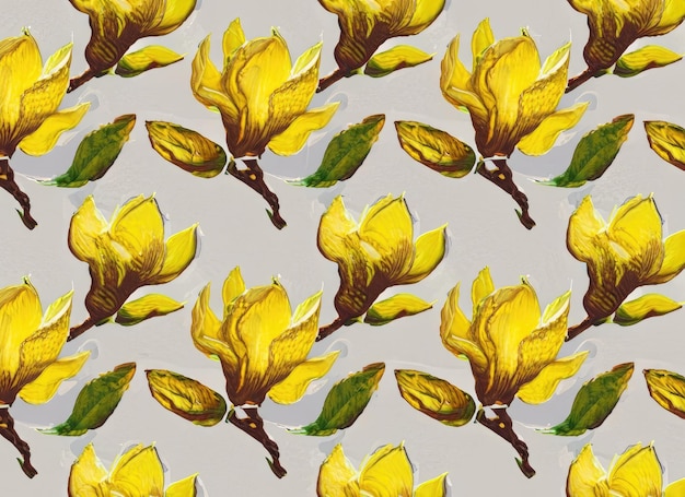 Seamless pattern with magnolia on a white background