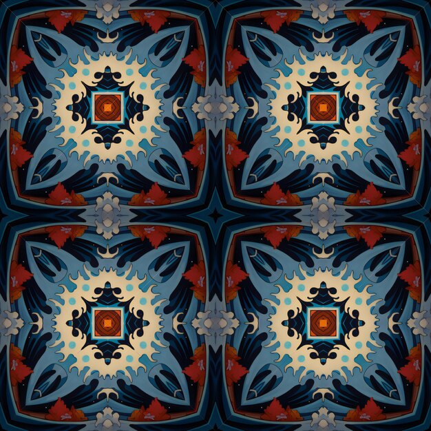 Seamless pattern with mandalas in blue colors