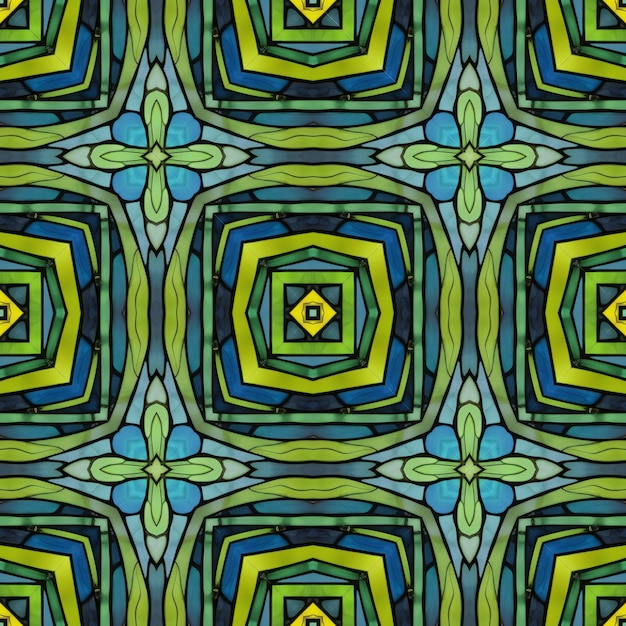 Seamless pattern with mandalas in blue and green colors