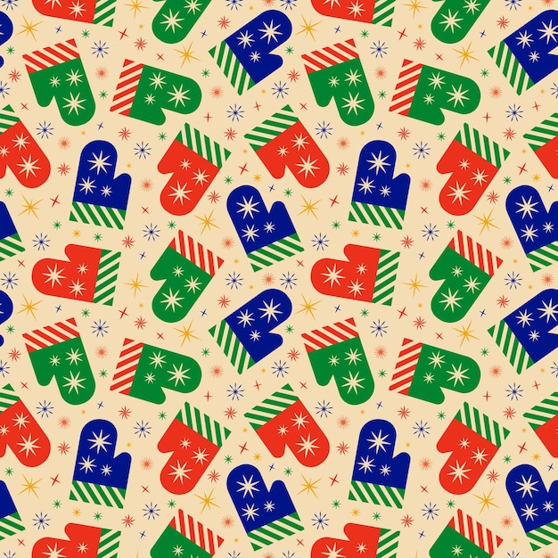 Seamless pattern with mittens and Christmas decorations