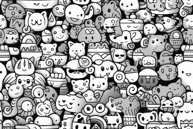 Photo seamless pattern with monochrome black and white colors and funny doodles highquality and printready