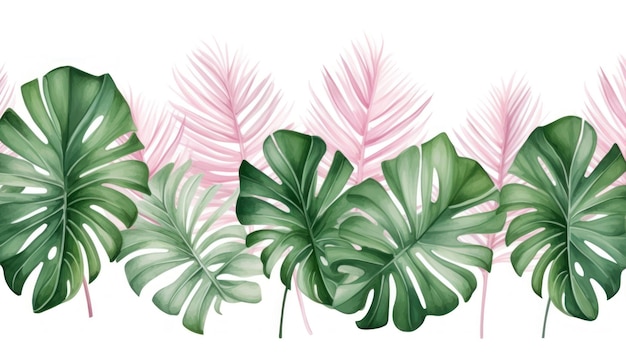 Photo seamless pattern with monstera leaves hand drawn vector illustration