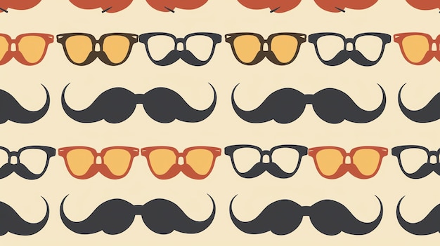 Photo a seamless pattern with mustaches and glasses on a beige background the pattern is suitable for use in the textile industry