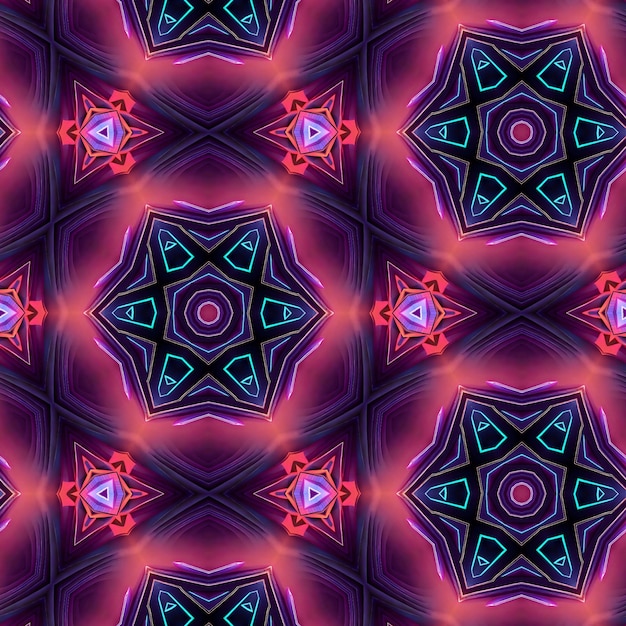 A seamless pattern with neon lights and a flower.