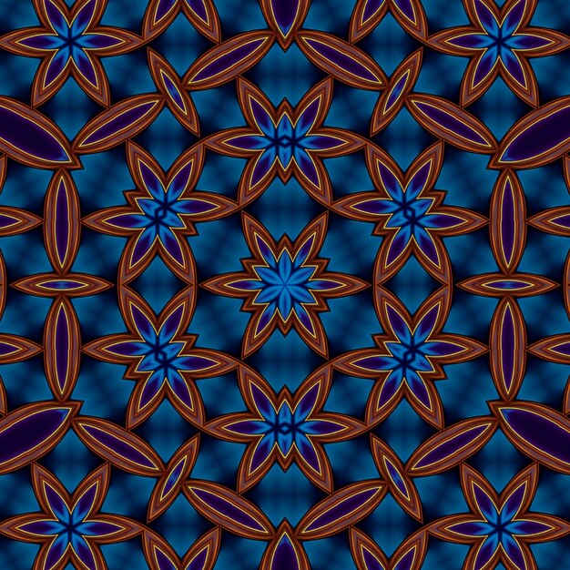 A seamless pattern with orange and blue flowers.