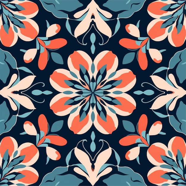 A seamless pattern with orange and blue flowers.