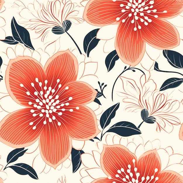 A seamless pattern with orange flowers and leaves.