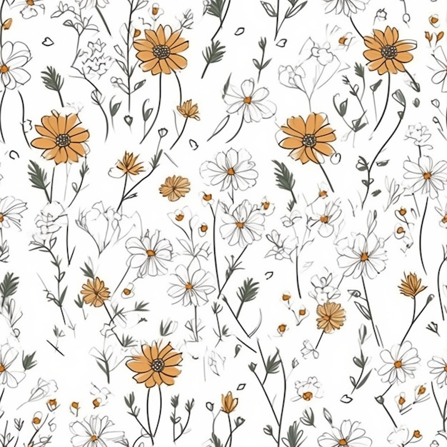 Seamless pattern with orange flowers on a white background.