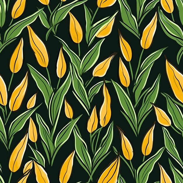 A seamless pattern with orange lilies on a black background.