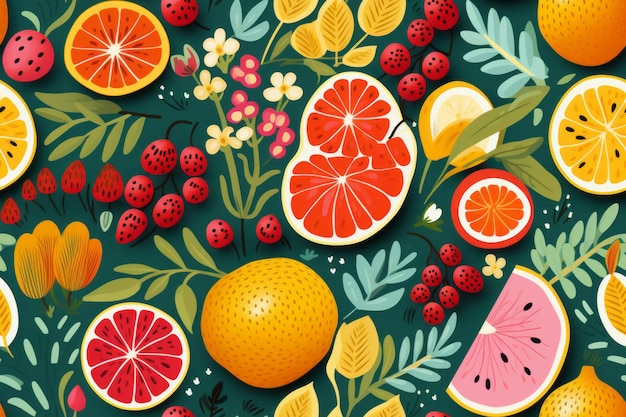 seamless pattern with oranges lemons limes and berries