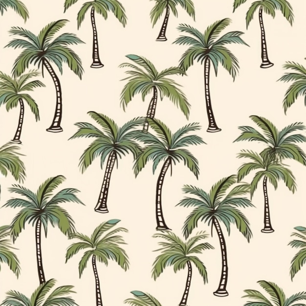 Premium AI Image | A seamless pattern with palm trees on a beige ...