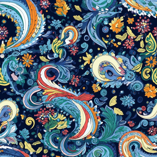A seamless pattern with a peacock and flowers.
