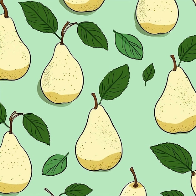 Photo seamless pattern with pears and leaves hand drawn vector illustration