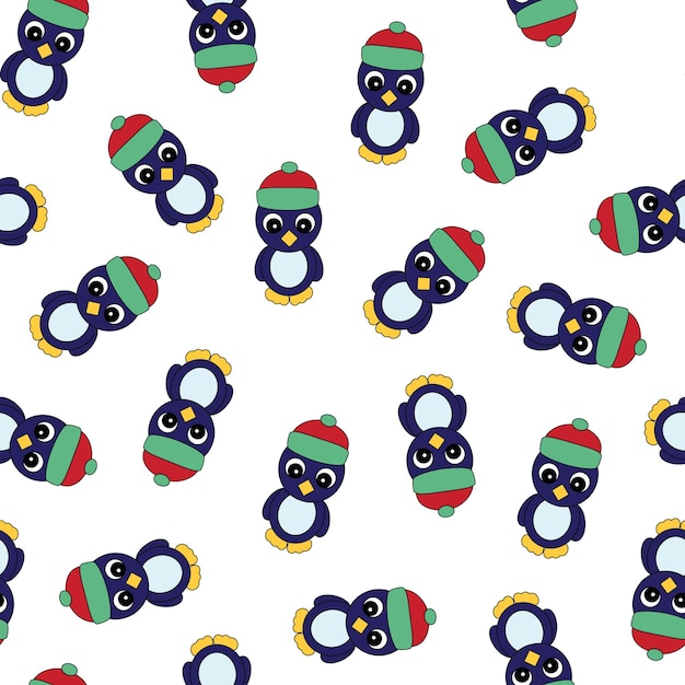 Seamless Pattern with Penguin on White Background