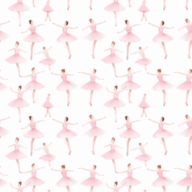 Photo seamless pattern with pink ballerinas on watercolor background