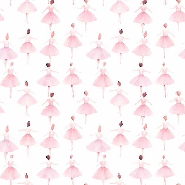 Photo seamless pattern with pink ballerinas on white background