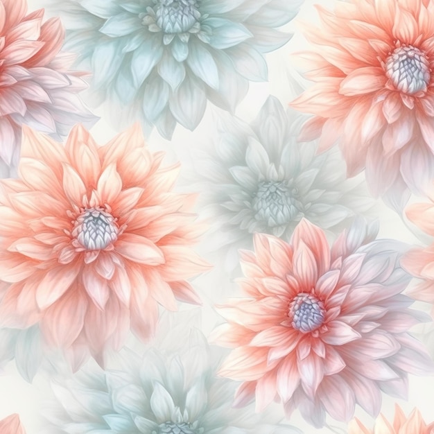 Seamless pattern with a pink and blue flowers.