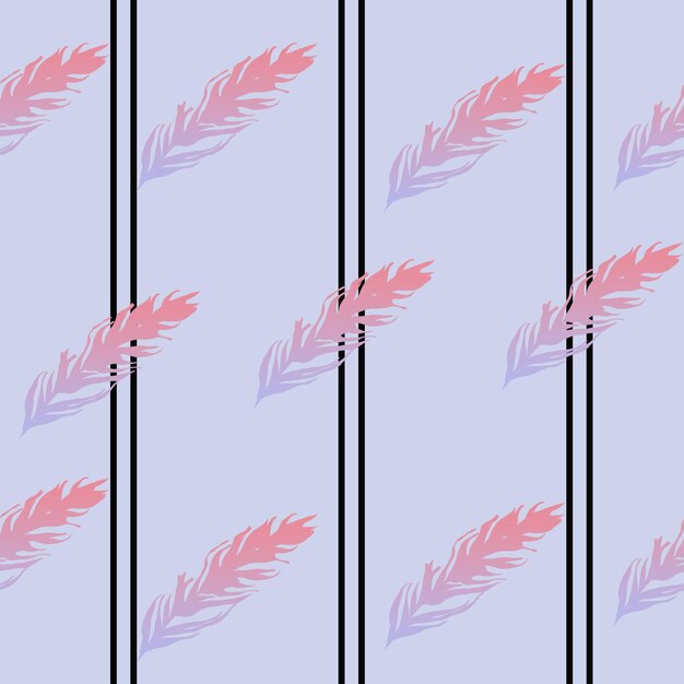 Seamless pattern with pink feathers on a blue background.