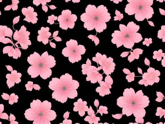 黒い背景にピンクの花が描かれたシームレスなパターン