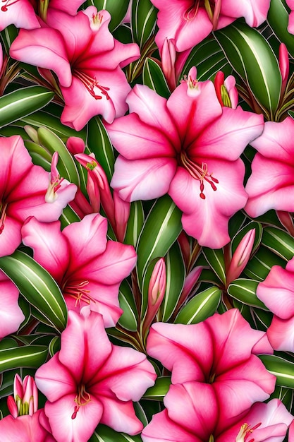 Seamless pattern with pink lily flowers