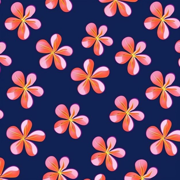 Photo seamless pattern with pink and orange flowers on a dark blue background.