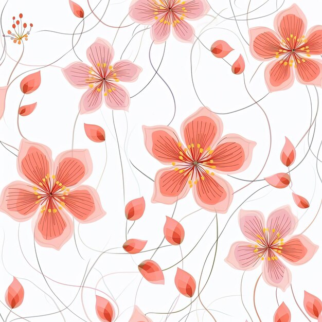 seamless pattern with pink and orange flowers in the style of tangled forms