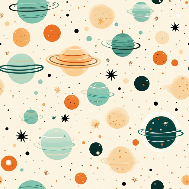 Seamless pattern with planets and stars