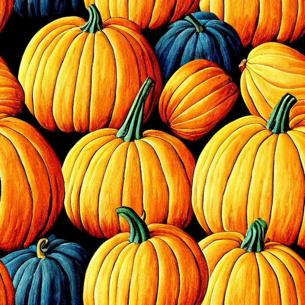 Seamless pattern with pumpkin in cartoon style. Cute autumn pattern Seamless textile