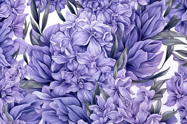 Seamless pattern with purple hyacinths and lavender Generative AI