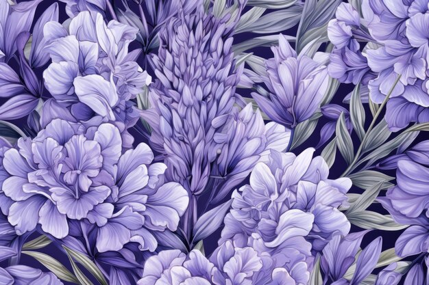 Seamless pattern with purple hyacinths and lavender generative ai