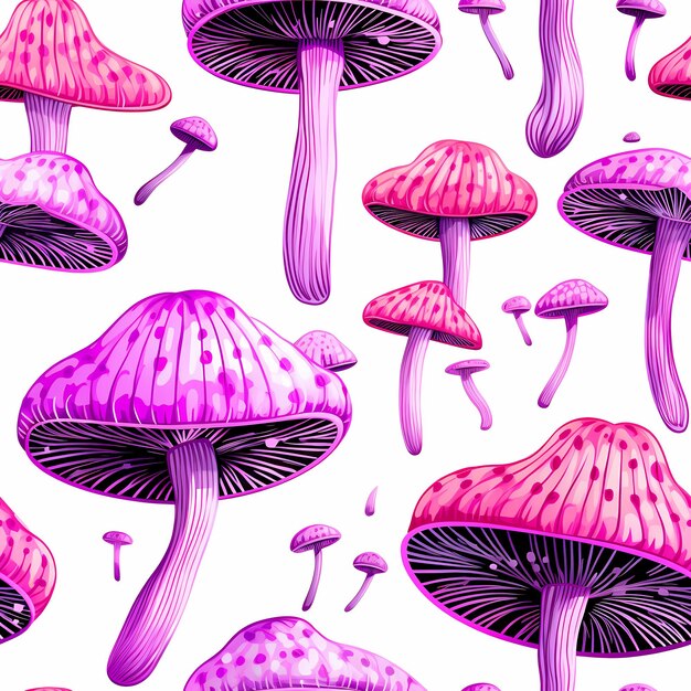 Seamless pattern with purple mushrooms