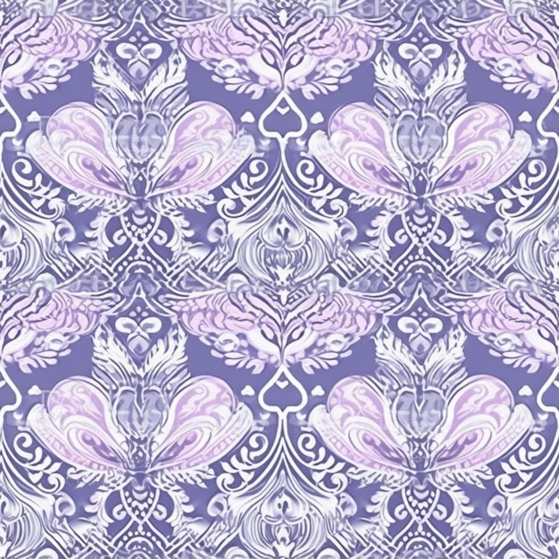 Seamless pattern with purple and white flowers on a blue background.