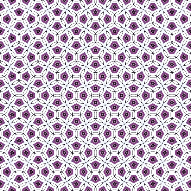 A seamless pattern with purple and white geometric shapes.