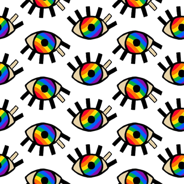 Photo seamless pattern with rainbow color eyes. mystical print. vector hand drawn repeat background design