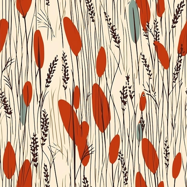 A seamless pattern with red and blue flowers.