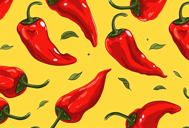 a seamless pattern with red chili peppers on a yellow background