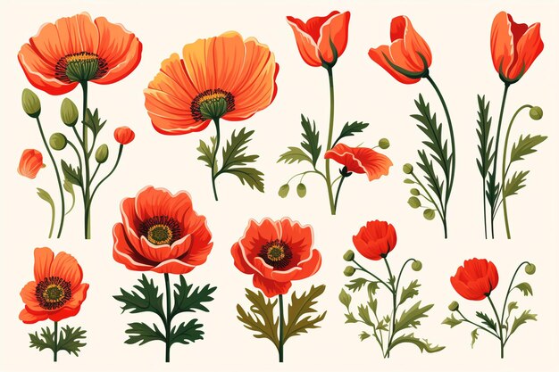 Photo seamless pattern with red poppies vector illustration