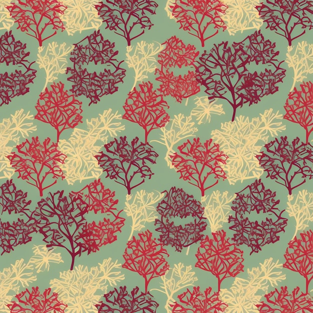 Seamless pattern with a red and yellow seaweed.